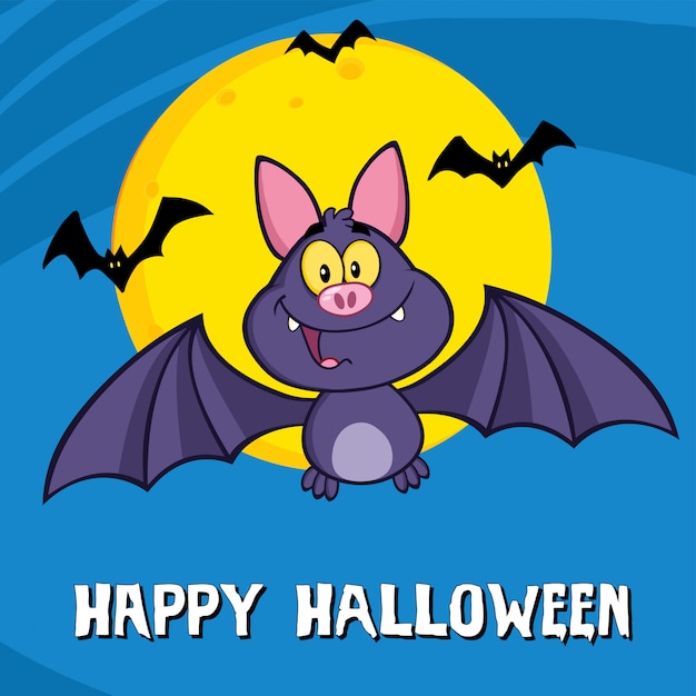 Funny Vampire Bat Cartoon Character Flying