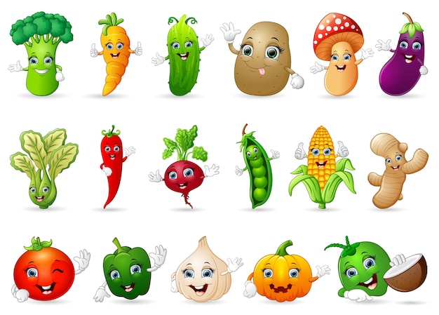 Vector funny various cartoon vegetables