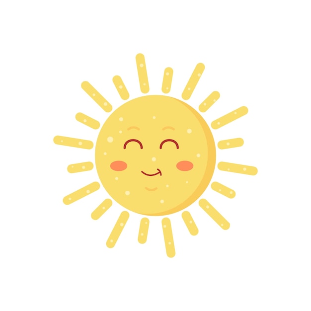 Illustrazione vettoriale divertente del sole disegnata a mano icona emoticon del sole carina emoji del viso soleggiato estivo