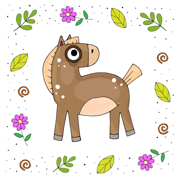 Funny vector illustration with cute little pony
