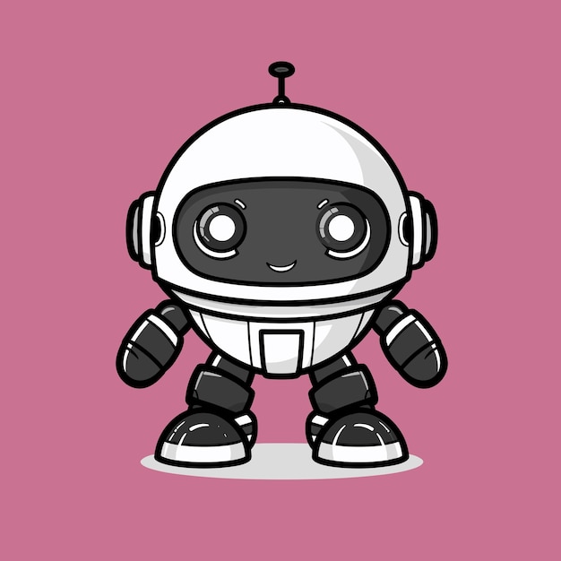Funny vector robot simple icon in flat style isolated on neutral background