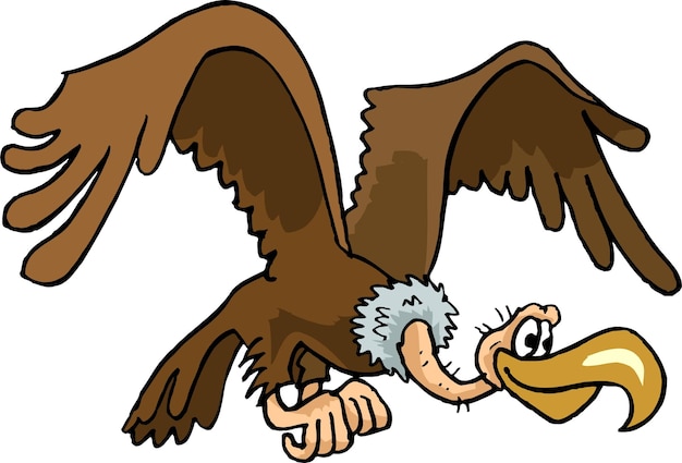 Funny vulture comic handdrawn animal cartoon wilderness character vector illustration
