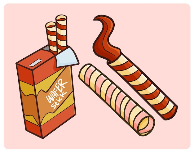 Funny wafer stick collection in simple doodle style