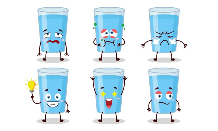 Vector funny water in glass cartoon with different expressions vector illustration