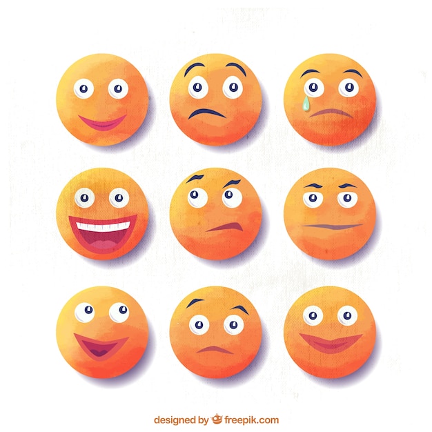 Vector funny watercolor emoticons set