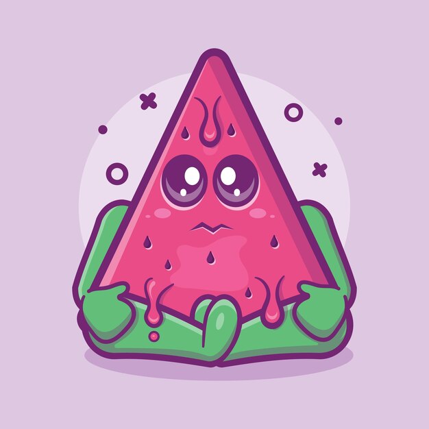 Funny watermelon fruit character mascot with sad expression isolated cartoon in flat style design