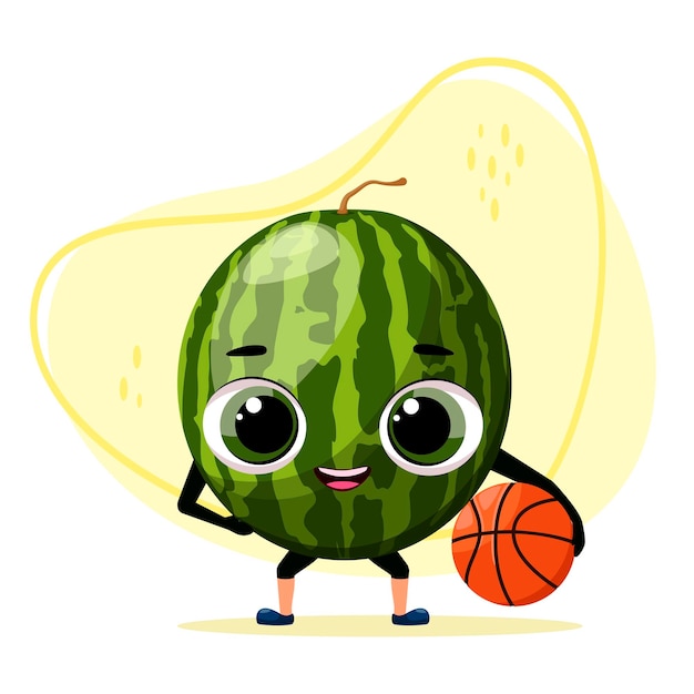 Funny watermelon with a basketball cartoon style