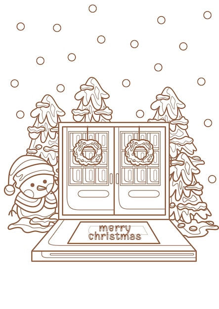 Funny Winter Snowman Character Decorated Christmas Holiday Coloring Activity for Kids and Adult