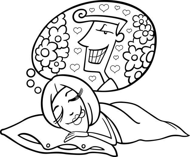 Vector funny woman dreaming about man