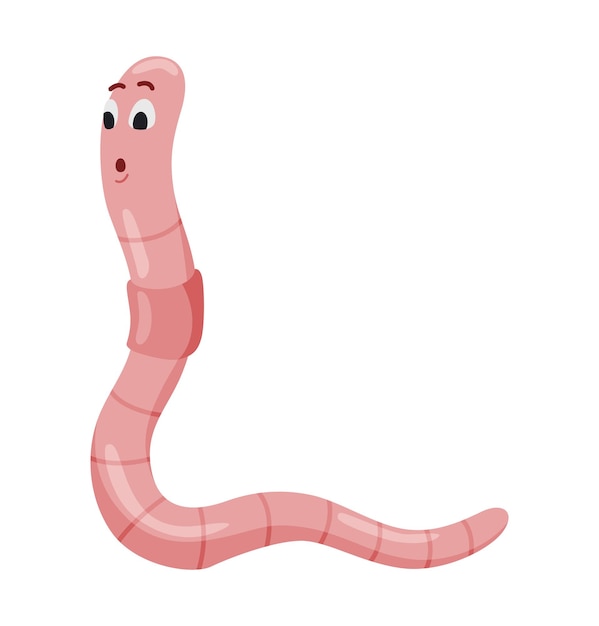 Funny worm Pink crawler amazemented Earth worm cartoon character wildlife nature Insect for kids illustration