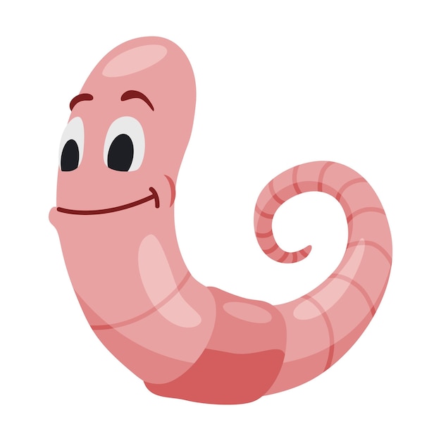 Funny worm Pink happy crawler creeps and smiles Earth worm cartoon character wildlife nature Insect for kids illustration