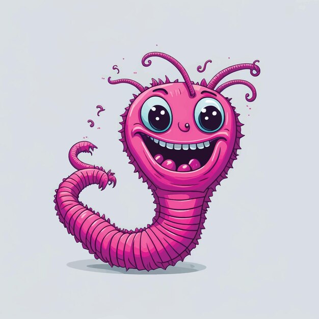 Vector funny worm pink happy crawler creeps and smiles vector illustration white background