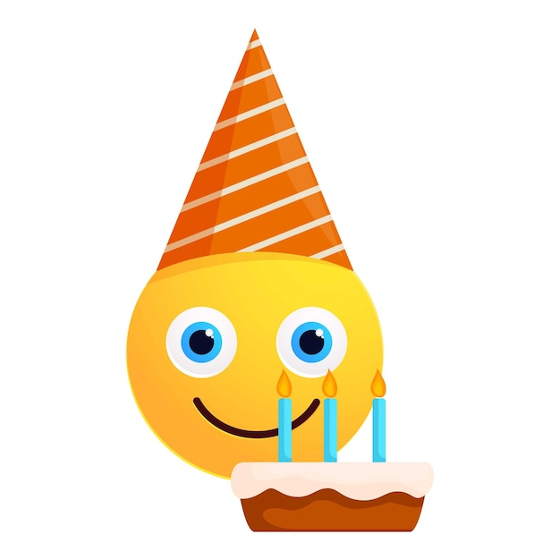 funny yellow emoji wearing a hat and celebrating a birthday