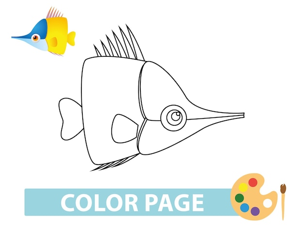 Funny yellow longnose butterfly fish vector for coloring