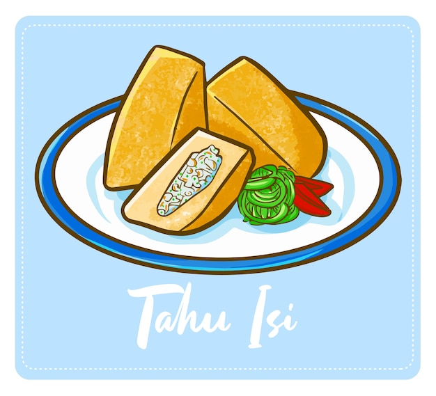 Vector funny and yummy cute indonesian tofu or 