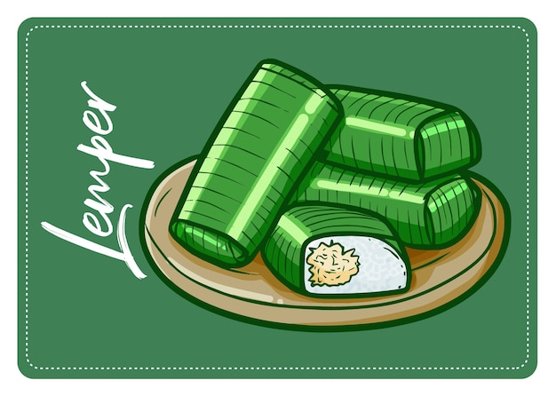 一個叫做"Lemper"的有趣而美味的印尼零食, 一種煮熟的米, 里面有雞肉, 包裹著香葉