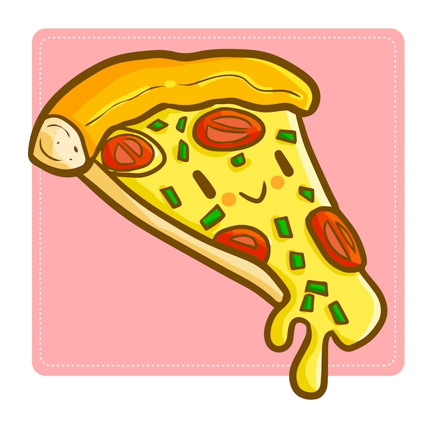 Funny and yummy kawaii cheese pizza smiling, confident to be delicious.