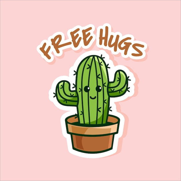 Vector funy cactus, free hugs