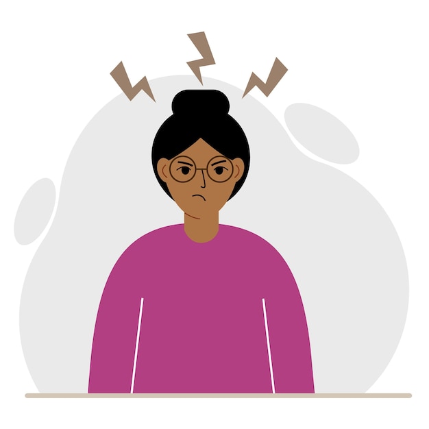 Furious angry woman in a rage. an angry woman with an aggressive expression on his face. lightning flies out of anger. vector flat illustration