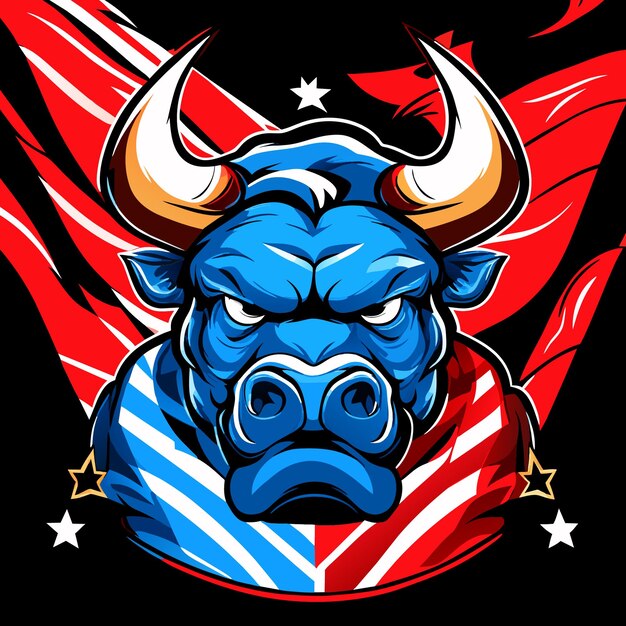 Furious Bull with Stars and Stripes Vector Concept