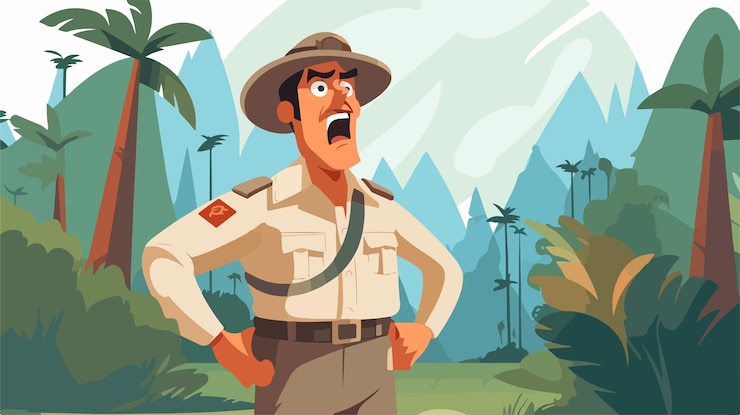 Vector furious cartoon zookeeper in flat 2d style