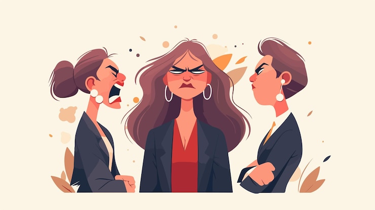 Vector 怒った女性ボスキャラクターが従業員に叫ぶ