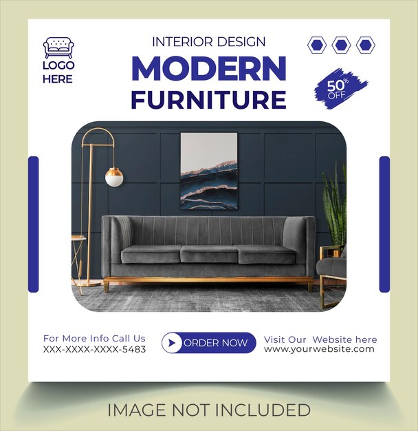 Vector furnished modern furniture instagram post and interior vector design