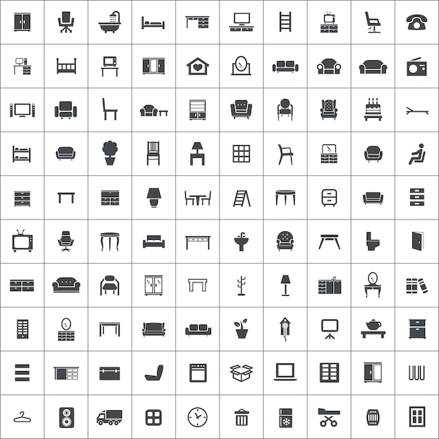 벡터 가구 100 아이콘 유니버설 세트