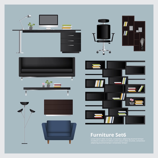 ベクトル 家具とホームデコレーションセットベクトル図