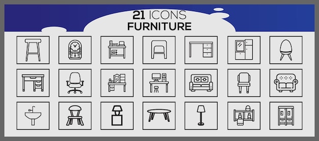 벡터 가구 및 가정 장식 아이콘 세트 비즈니스 및 아이콘 세트는 가구 요소 세트