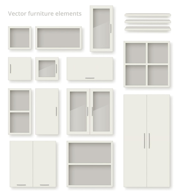 Furniture elements tables shelves wardrobe bed decent vector realistic modular furniture