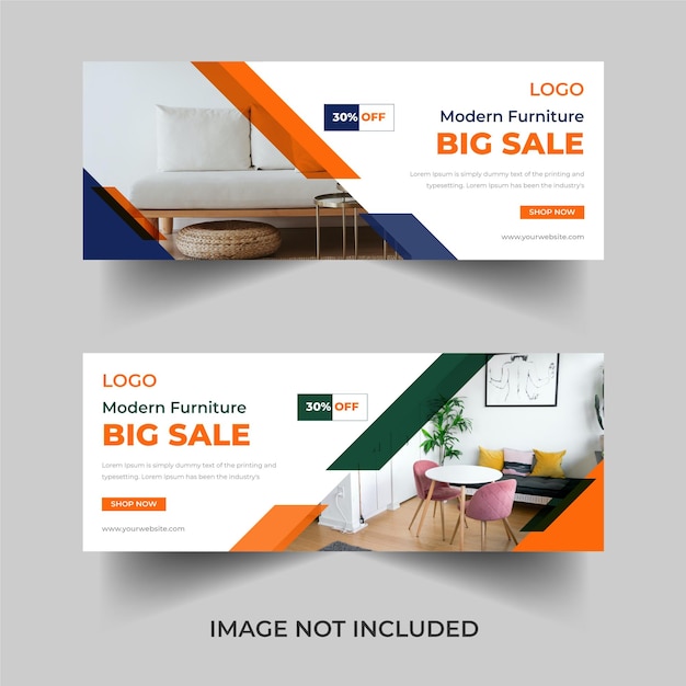 Furniture facebook cover page and web banner sale template Premium Vector