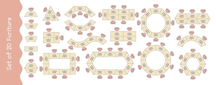 Vector furniture for the floor plan top view tables for office architectural