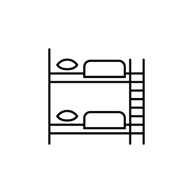 Вектор Мебель для общежития двухъярусная кровать линейной иконки