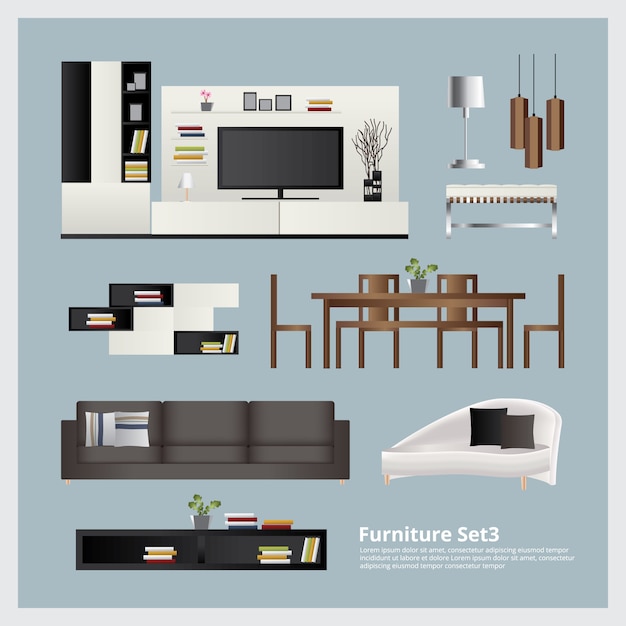 Furniture and home decoration set vector illustration