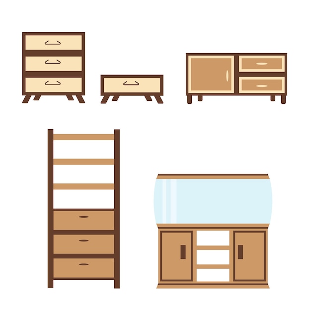 Furniture for the home icon set objects on a transparent background