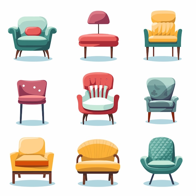 Vector furniture for the home icons set armchair sofa chair etc vector illustration