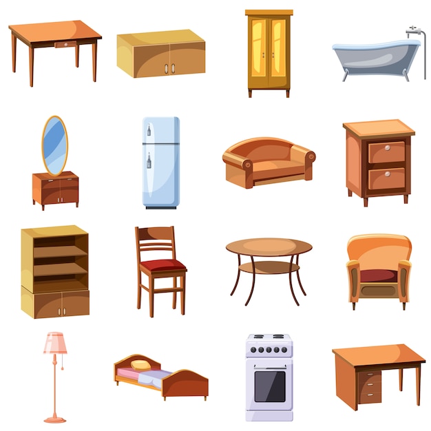 Vector furniture and household appliances icons set