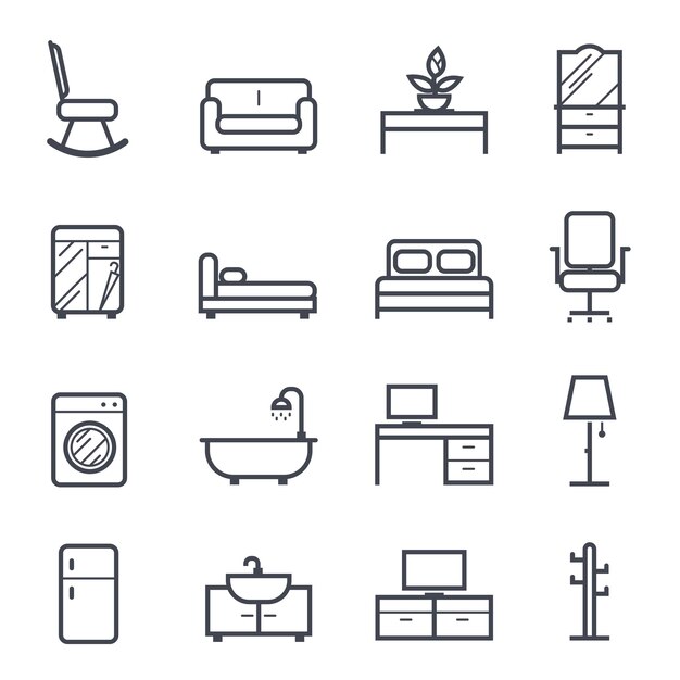 Furniture Icon Bold Stroke on White Background Vector Illustration