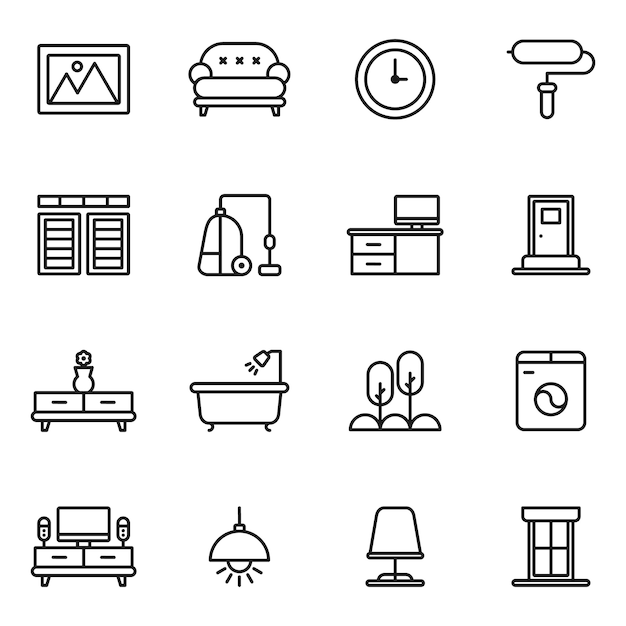 Furniture icon pack, outline icon style