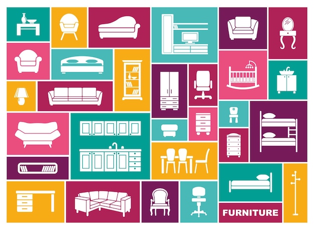 Vector furniture icon set in flat style vector illustration