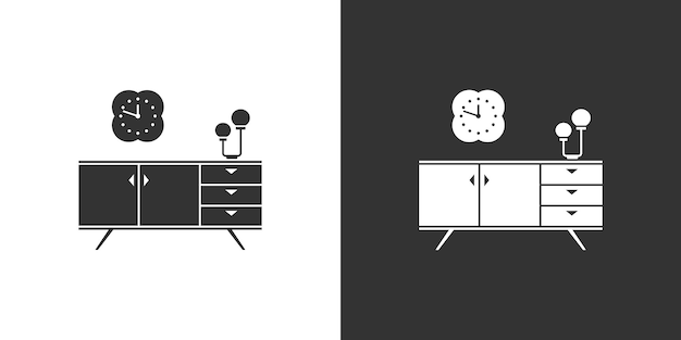 Furniture icon with nightstand Interior icon on black and white background Vector flat icon