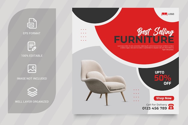 Furniture instagram post or social media banner design template