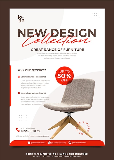 Vector furniture interior flyer or poster design template premium vector