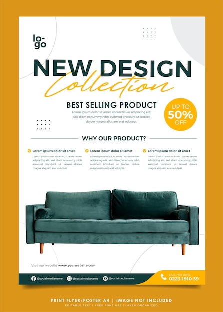 Furniture Interior flyer or poster design template premium vector