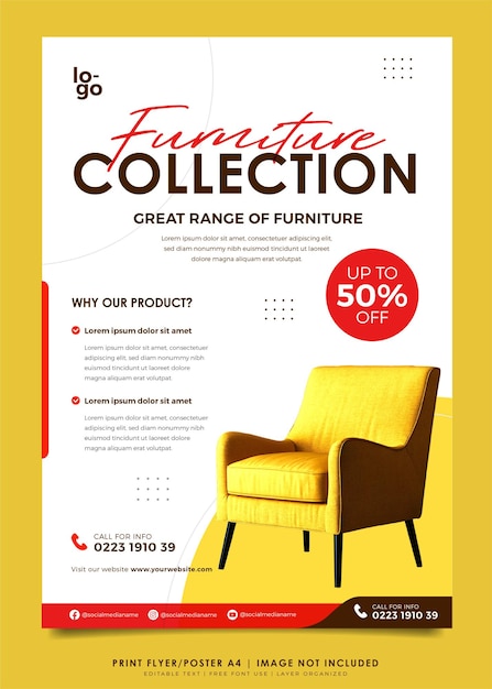 Vector furniture interior flyer or poster design template premium vector