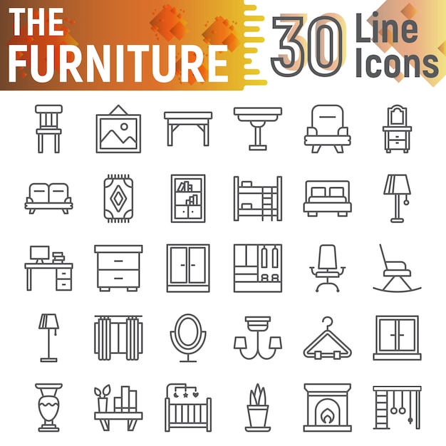 Furniture line icon set, interior symbols collection