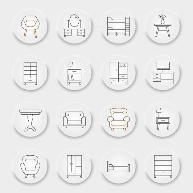 Furniture line icon set