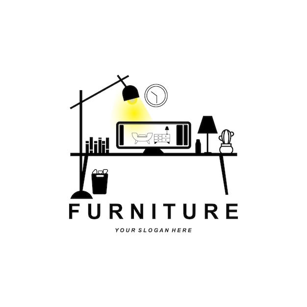 Furniture logo home furnishing design room icon illustration table chair lamp frame clock flower pot