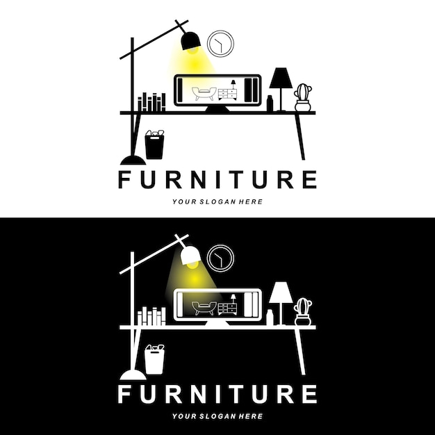 Furniture logo home furnishing design room icon illustration table chair lamp frame clock flower pot